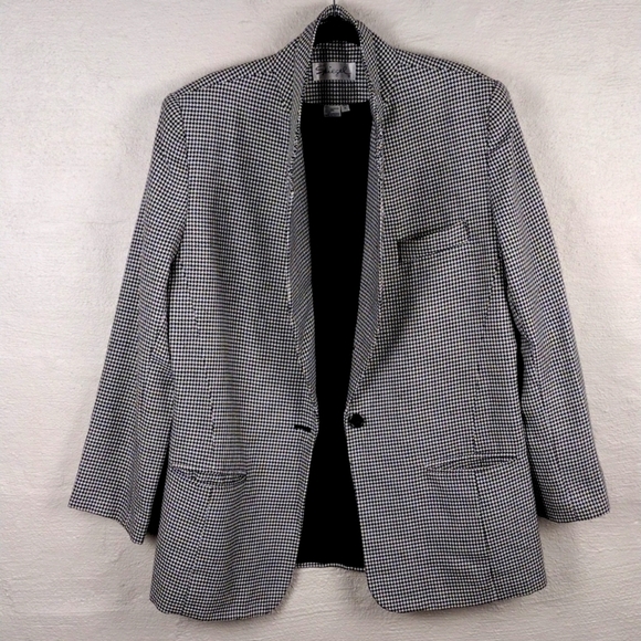 Spiegel Houndstooth Wool Blend One Notched Long Sleeve Button Front Blazer - Picture 5 of 14